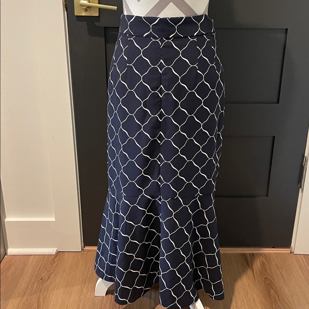 Ann Taylor Ruffled Navy Midi Skirt Size 10 - Picture 5 of 7